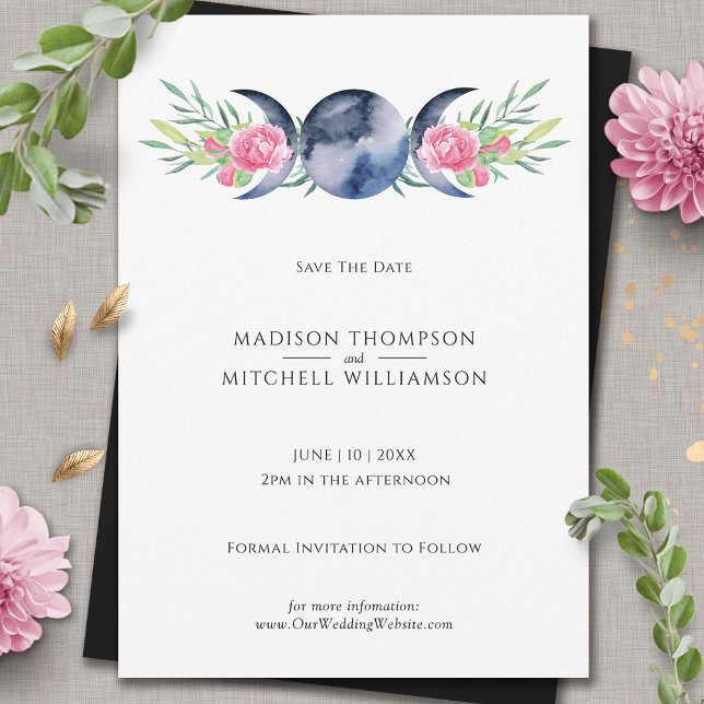 Mondphasen Pink Floral Metaphysische Hochzeit Save The Date (Von Creator hochgeladen)
