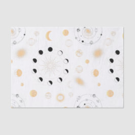 Mondphasen Planeten umkreisen Gold Schwarz-weiß Seidenpapier