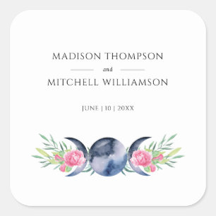 Mondphasen Rosen Blumenrosen Metaphysische Hochzei Quadratischer Aufkleber