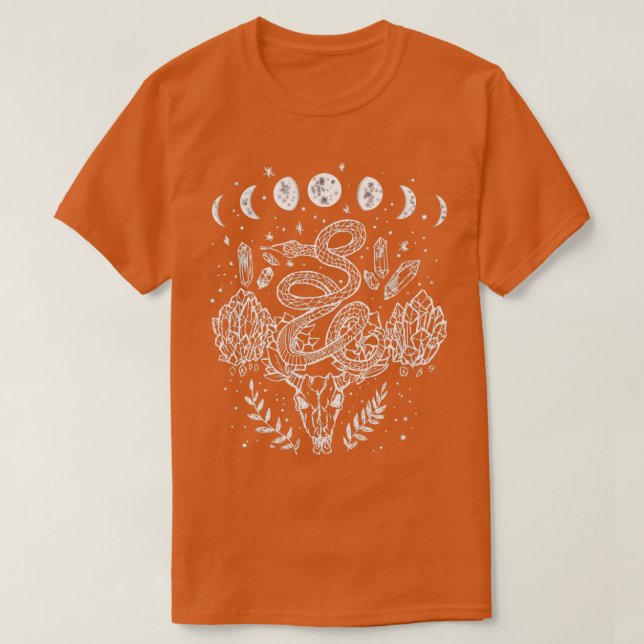 Mondphasen Schlangen und Kristallwaren T-Shirt (Design vorne)