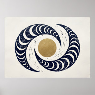 Mondphasen Spirale Gold Navy Himmelskunst Poster