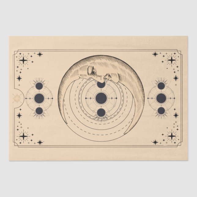 Mondphasen Tarot-Kartenwolken bedrückt alten alten Seidenpapier (Vorderseite)