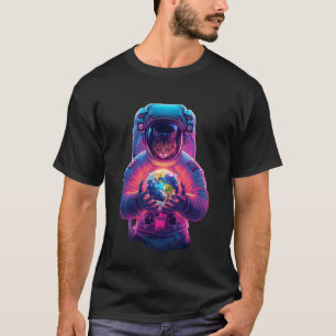 Mondreisekatze hält Erde in Händen Lustiger Ki T-Shirt