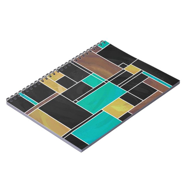 Mondrian Aquamarin Brown Black Print Notizblock (Linke Seite)
