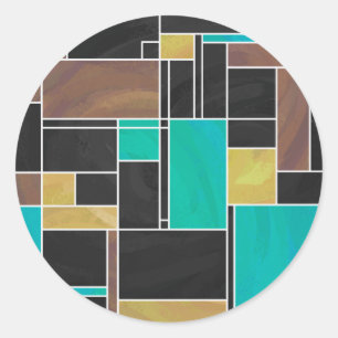 Mondrian Aquamarin Brown Black Print Runder Aufkleber