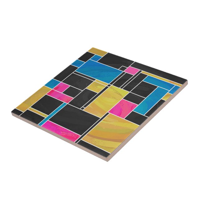 Mondrian Blue Pink Black Print Fliese (Seite)