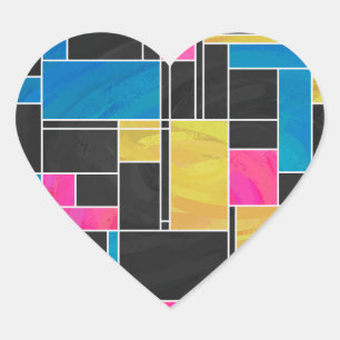 Mondrian Blue Pink Black Print Herz-Aufkleber