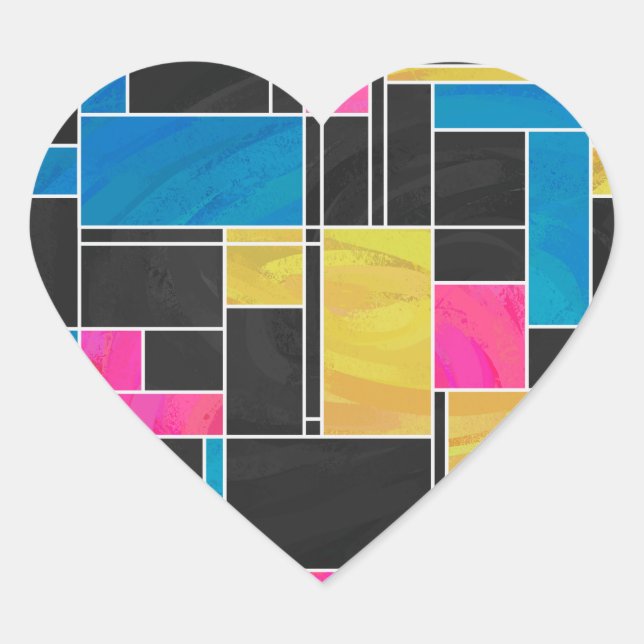 Mondrian Blue Pink Black Print Herz-Aufkleber (Vorderseite)