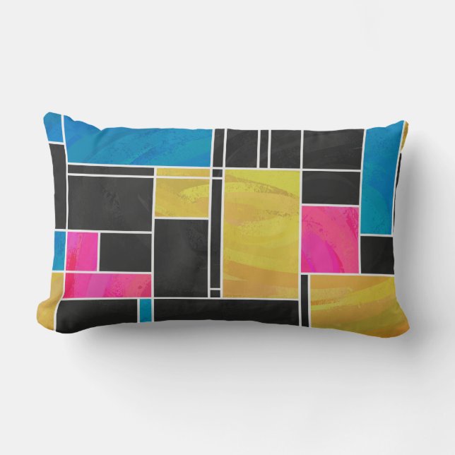 Mondrian Blue Pink Black Print Lendenkissen (Vorderseite)