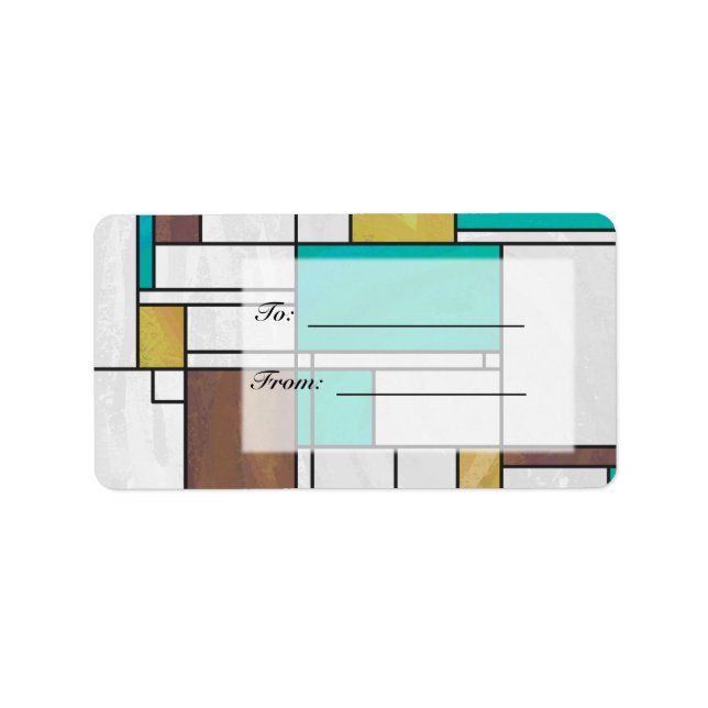 Mondrian Brown Yellow Aquamarin Print Adressaufkleber (Vorne)