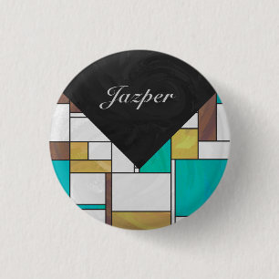 Mondrian Brown Yellow Aquamarin Print Button