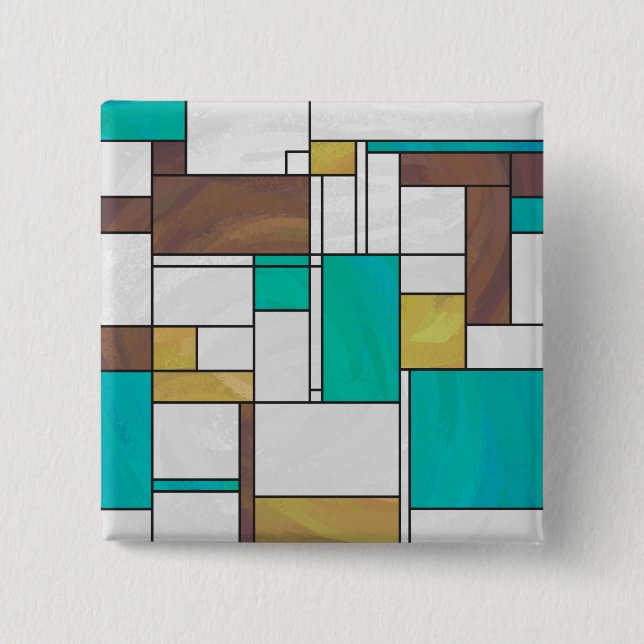 Mondrian Brown Yellow Aquamarin Print Button (Vorderseite)