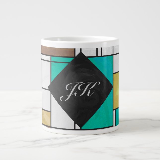 Mondrian Brown Yellow Aquamarin Print Jumbo-Tasse (Vorderseite)