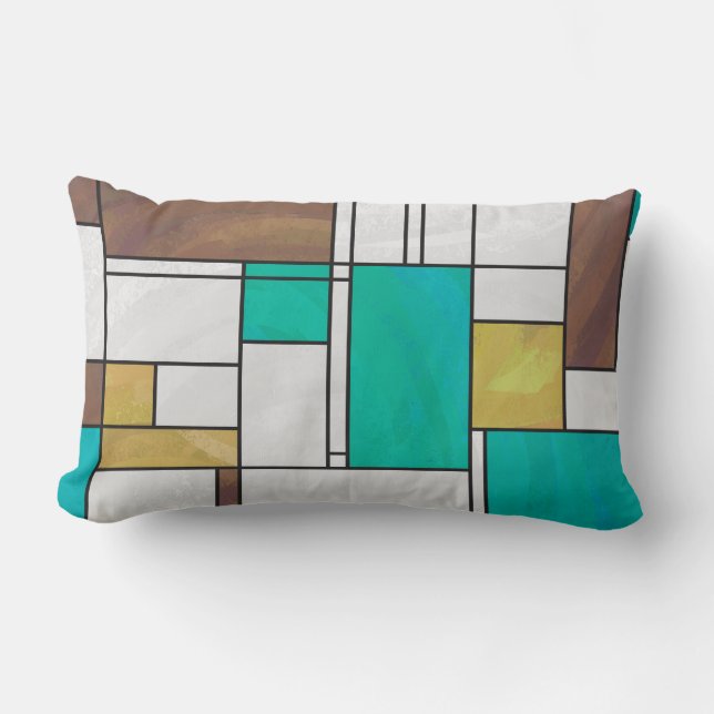 Mondrian Brown Yellow Aquamarin Print Lendenkissen (Vorderseite)