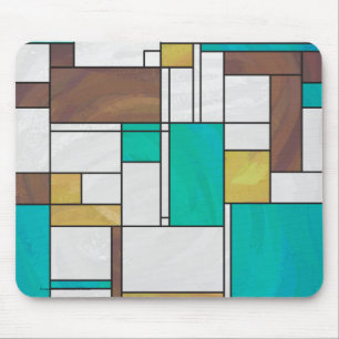 Mondrian Brown Yellow Aquamarin Print Mousepad