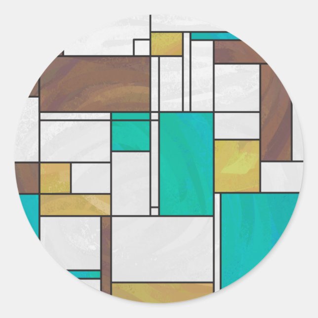 Mondrian Brown Yellow Aquamarin Print Runder Aufkleber (Vorderseite)