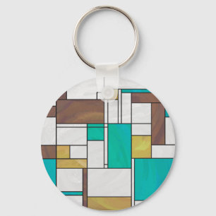 Mondrian Brown Yellow Aquamarin Print Schlüsselanhänger