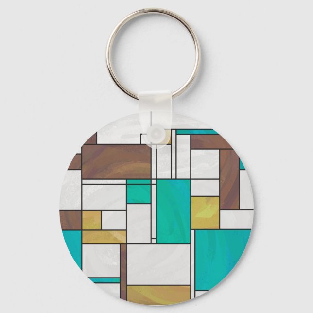 Mondrian Brown Yellow Aquamarin Print Schlüsselanhänger (Vorderseite)