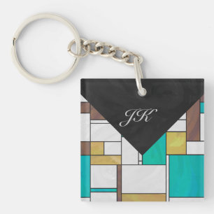 Mondrian Brown Yellow Aquamarin Print Schlüsselanhänger