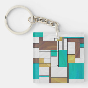 Mondrian Brown Yellow Aquamarin Print Schlüsselanhänger