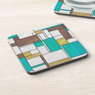 Mondrian Brown Yellow Aquamarin Print Untersetzer