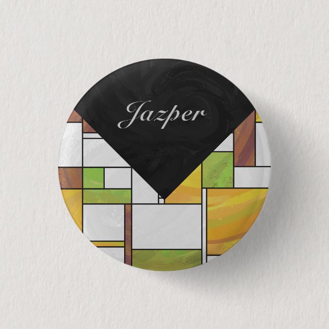 Mondrian Brown Yellow Green Print Button (Vorderseite)