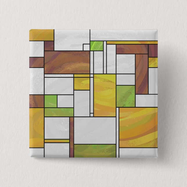 Mondrian Brown Yellow Green Print Button (Vorderseite)