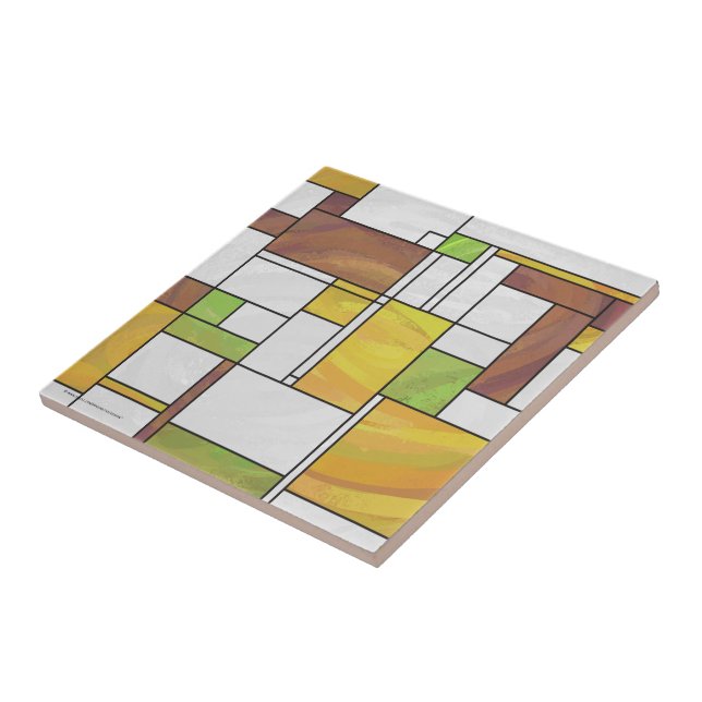 Mondrian Brown Yellow Green Print Fliese (Seite)
