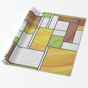 Mondrian Brown Yellow Green Print Geschenkpapier