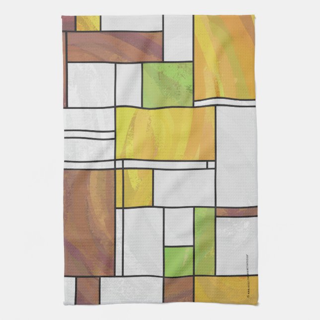 Mondrian Brown Yellow Green Print Geschirrtuch (Vertikal)