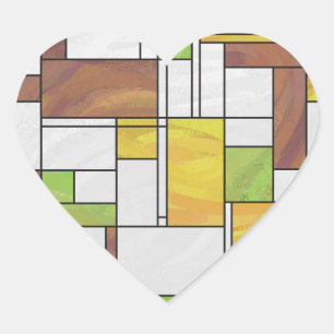 Mondrian Brown Yellow Green Print Herz-Aufkleber