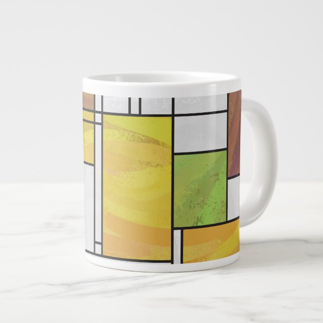 Mondrian Brown Yellow Green Print Jumbo-Tasse (Vorderseite Rechts)
