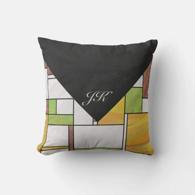 Mondrian Brown Yellow Green Print Kissen (Vorderseite)