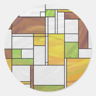 Mondrian Brown Yellow Green Print Runder Aufkleber
