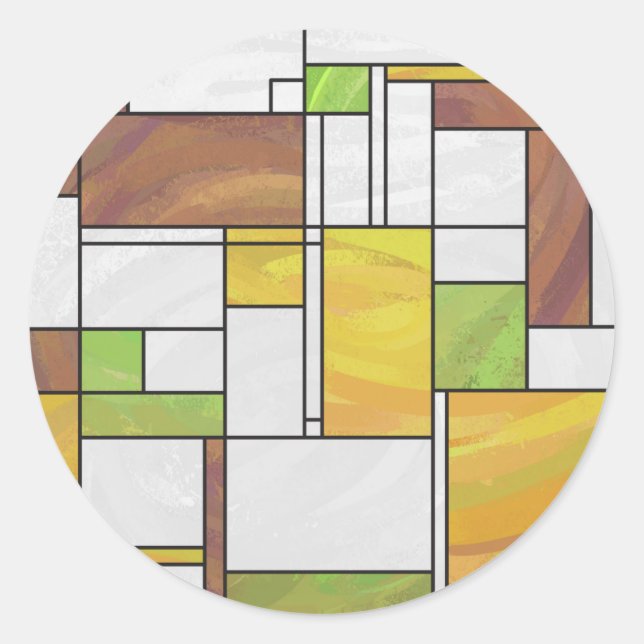 Mondrian Brown Yellow Green Print Runder Aufkleber (Vorderseite)