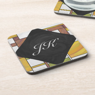 Mondrian Brown Yellow Green Print Untersetzer