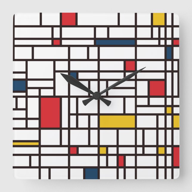 Mondrian De Stijl Quadratische Wanduhr (Vorderseite)