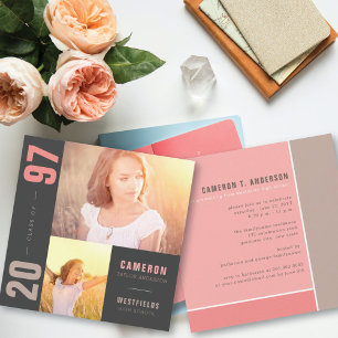 Mondrian-Farbblöcke 2 Foto-Abschlussfeier Einladung