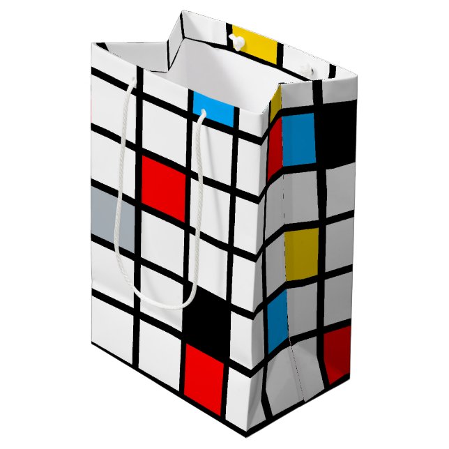 Mondrian Geometric Minimalistisch Comopsition Mode Mittlere Geschenktüte (Vorderseite Schrägansicht)