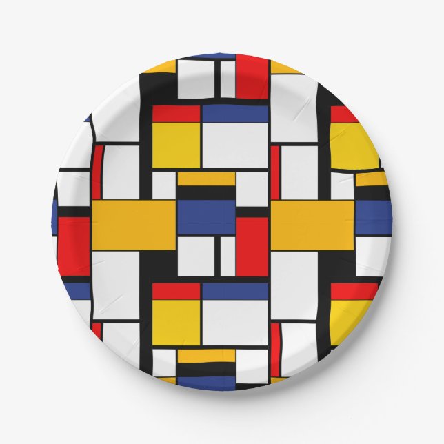 Mondrian Geometric Minimalistisch Comopsition Mode Pappteller (Vorderseite)