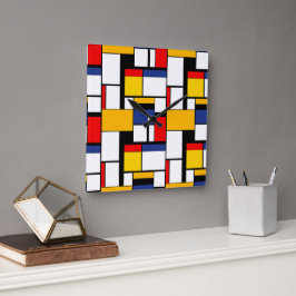Mondrian Geometric Minimalistisch Comopsition Mode Quadratische Wanduhr