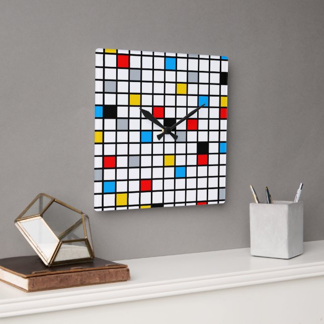 Mondrian Geometric Minimalistisch Comopsition Mode Quadratische Wanduhr (Büro)
