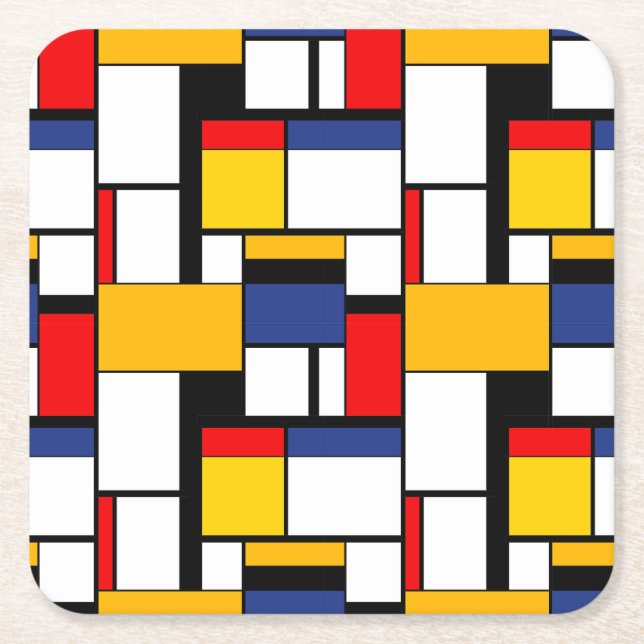 Mondrian Geometric Minimalistisch Comopsition Mode Rechteckiger Pappuntersetzer (Vorderseite)