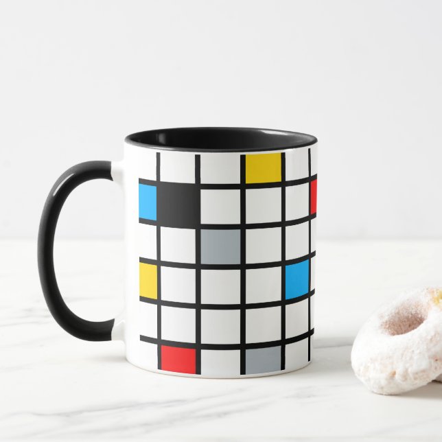 Mondrian Geometric Minimalistisch Comopsition Mode Tasse (Mit Donut)