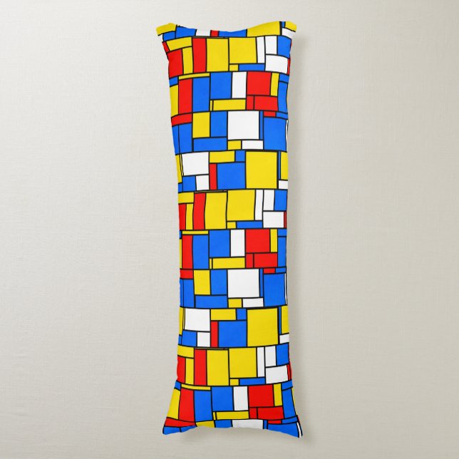 Mondrian Inspiriert Style Red Blue Yellow Pattern Seitenschläferkissen (Vorderseite Vertikal)