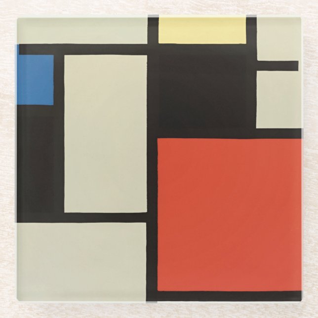 Mondrian Komposition Moderne Abstrakte Malerei Art Glasuntersetzer (Vorderseite)