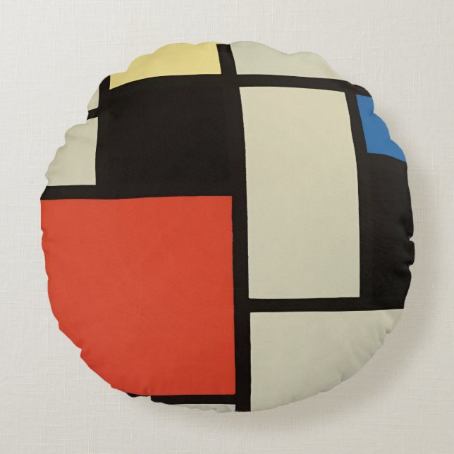 Mondrian Komposition Moderne Abstrakte Malerei Art Rundes Kissen (Vorderseite)