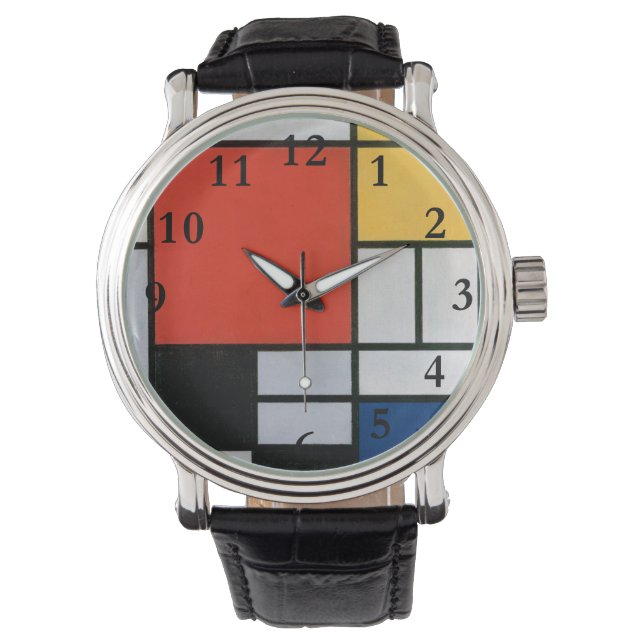 Mondrian Komposition Red Yellow Blue Black Armbanduhr (Vorderseite)