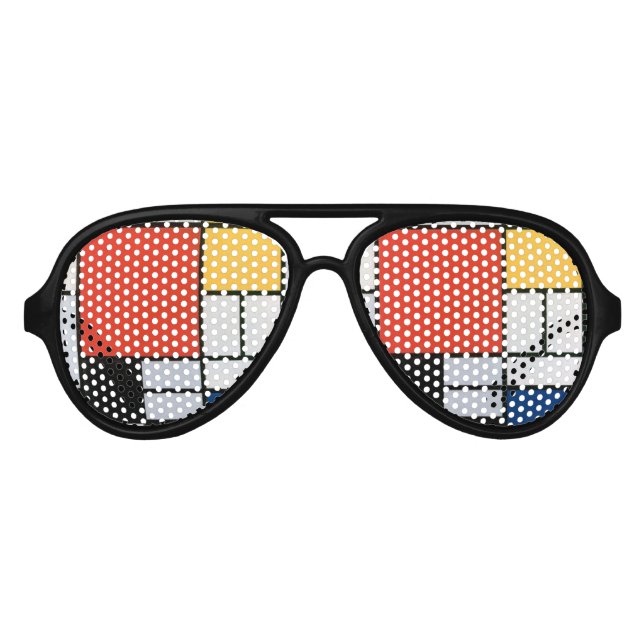 Mondrian Komposition Red Yellow Blue Black Partybrille (Vorderseite)