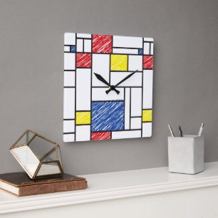 Mondrian Kritzeleien Minimalistischer De Stijl Mod Quadratische Wanduhr
